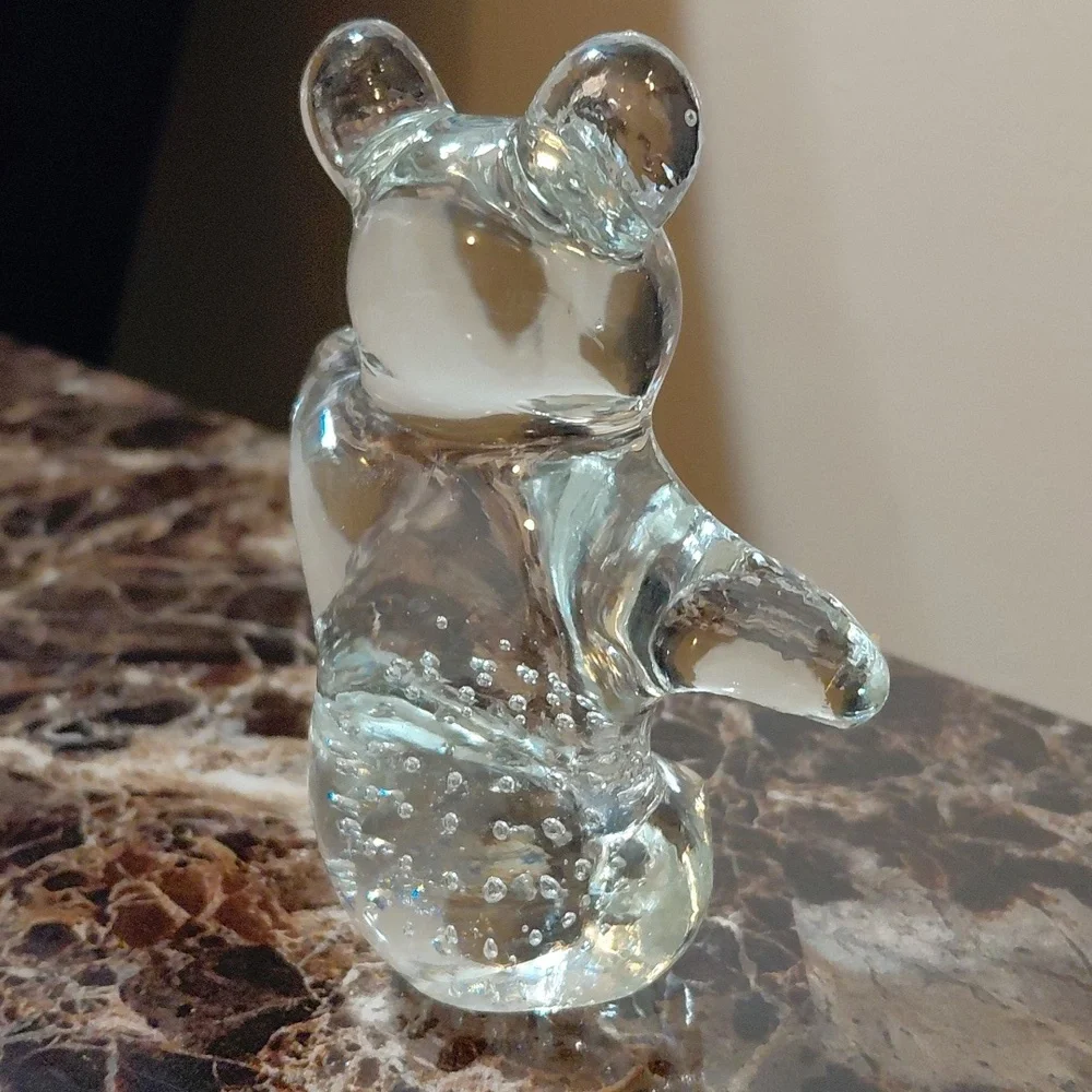 Vintage Controlled Bubbles Glass Sitting Teddy Bear Figurine Paperweight
